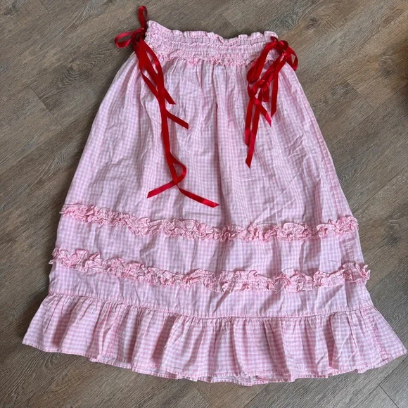 Damson Madder Pink Gingham Midi Skirt - Picture 2 of 5